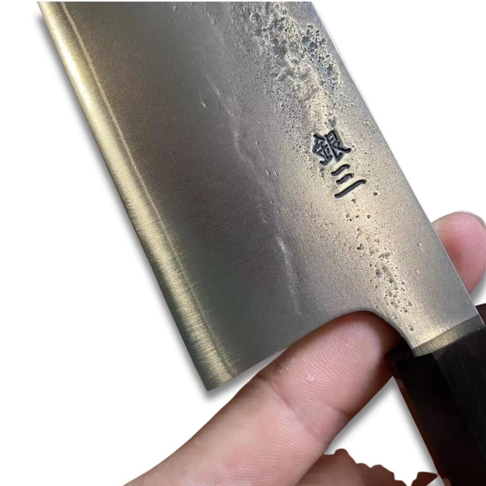 Chef Knife Gyuto 8.2" - Stainless Silver Steel #3 -  Golden Ring with Black Ebony Handle