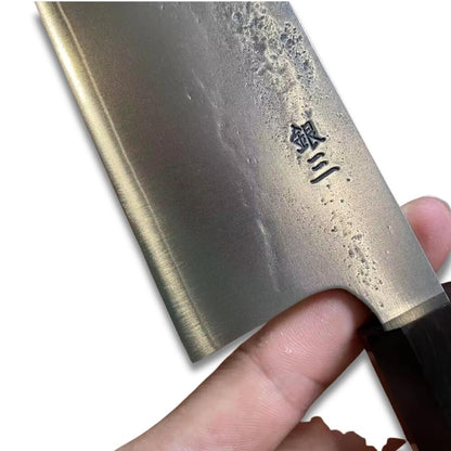 Chef Knife Gyuto 8.2" - Stainless Silver Steel #3 -  Golden Ring with Black Ebony Handle
