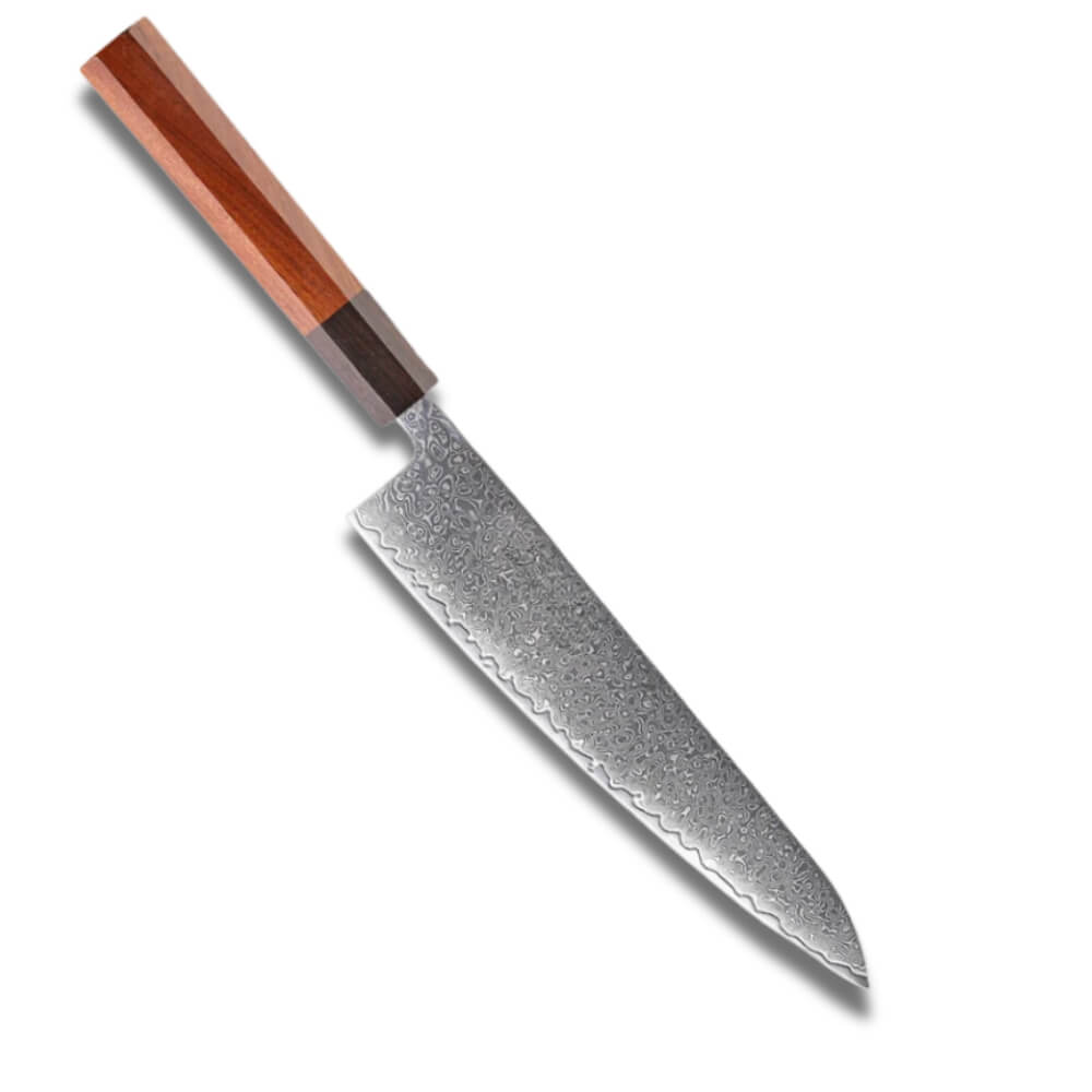 Chef Knife Gyuto 8.2" - VG10 Damascus Steel - Black and Brown Rosewood Handle