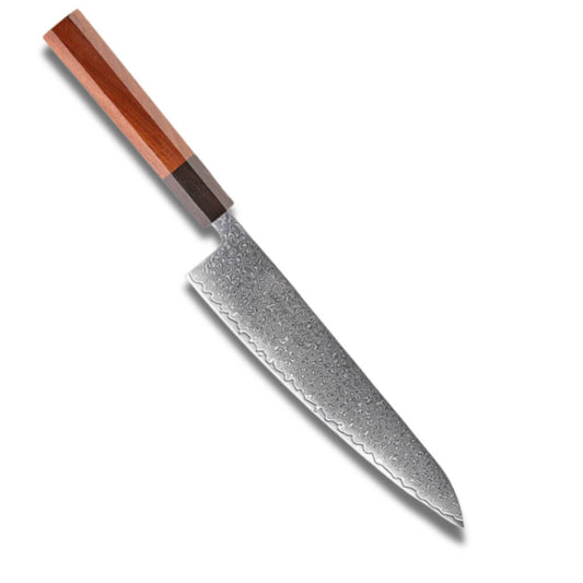 Chef Knife Gyuto 8.2" - VG10 Damascus Steel - Black and Brown Rosewood Handle