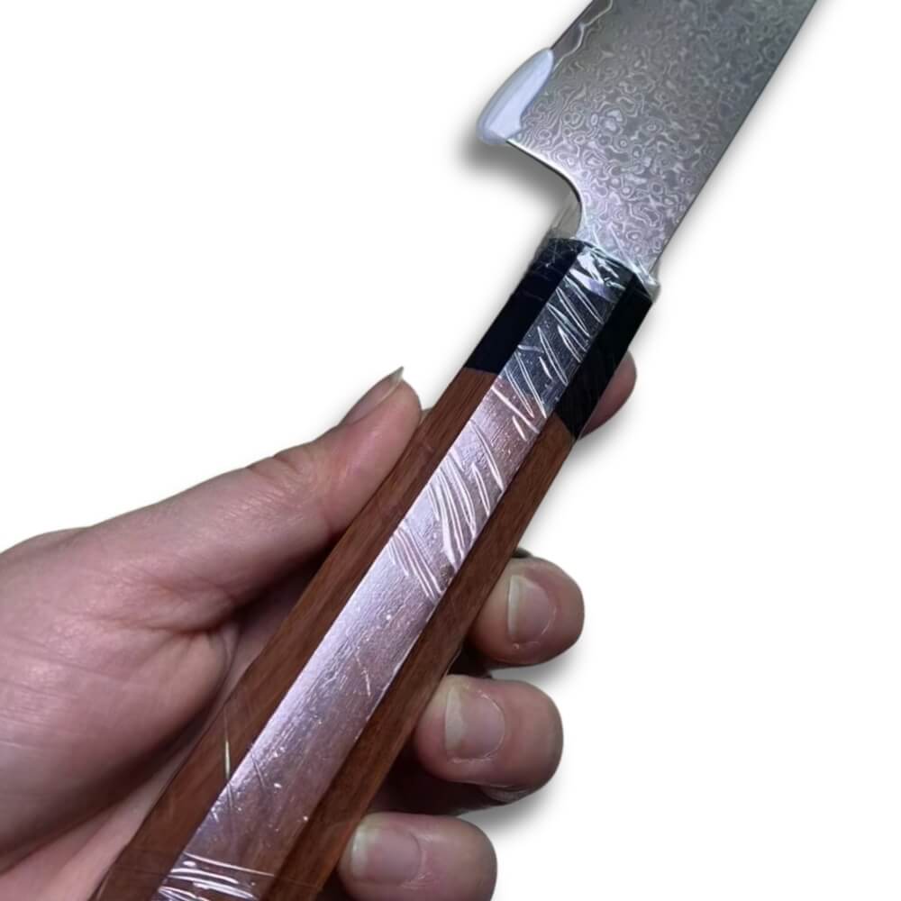 Chef Knife Gyuto 8.2" - VG10 Damascus Steel - Black and Brown Rosewood Handle