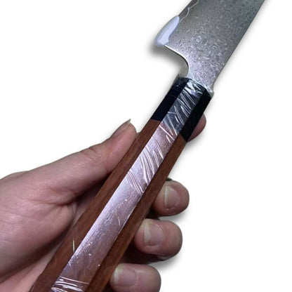 Chef Knife Gyuto 8.2" - VG10 Damascus Steel - Black and Brown Rosewood Handle