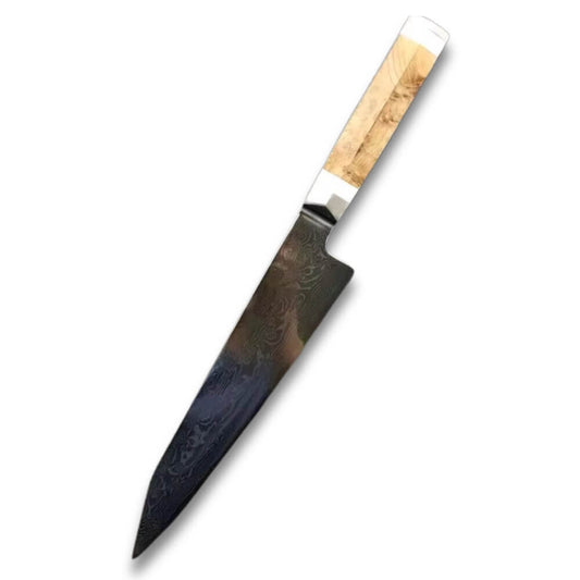 Chef Knife Kiritsuke - VG10 Damascus Steel  - Hexagonal White Wood Handle