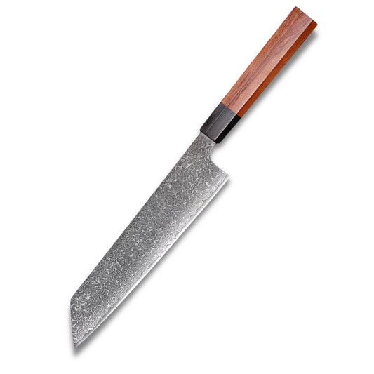 Chef knife Kiritsuke 8.2" - AUS10 Damascus Steel - Ebony and Brown Rosewood Handle