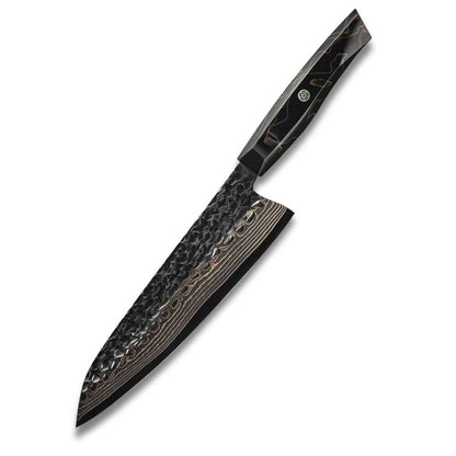 Knife Set - Copper SUS410 Damascus Steel - Copper Mesh Black Resin Handle