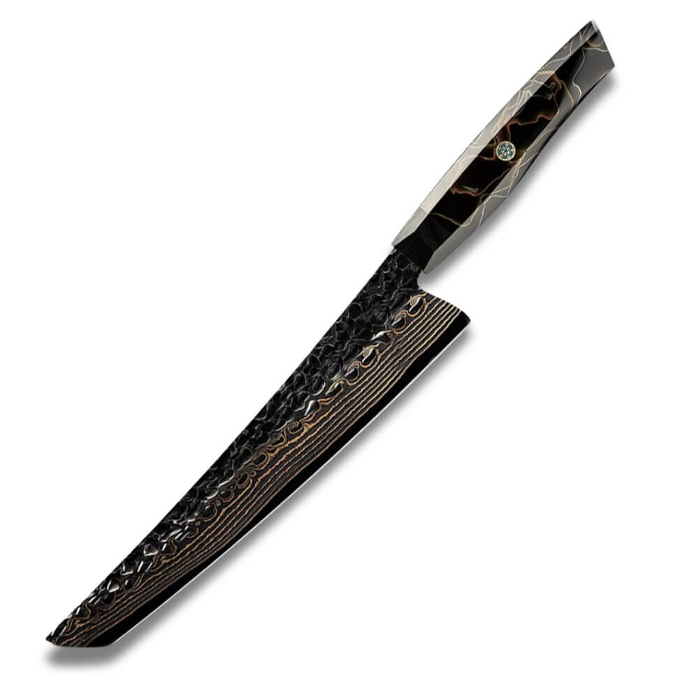 Knife Set - Copper SUS410 Damascus Steel - Copper Mesh Black Resin Handle