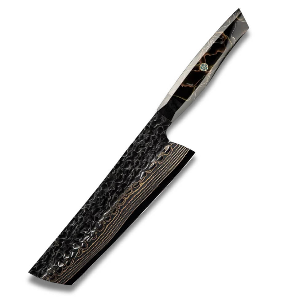 Knife Set - Copper SUS410 Damascus Steel - Copper Mesh Black Resin Handle