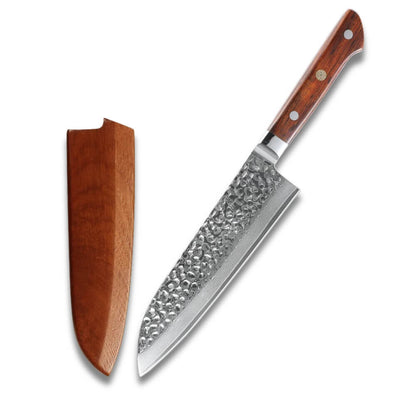 Santoku 7" with Sheath - 10Cr15Co Damascus Steel - Classic Rosewood Handle