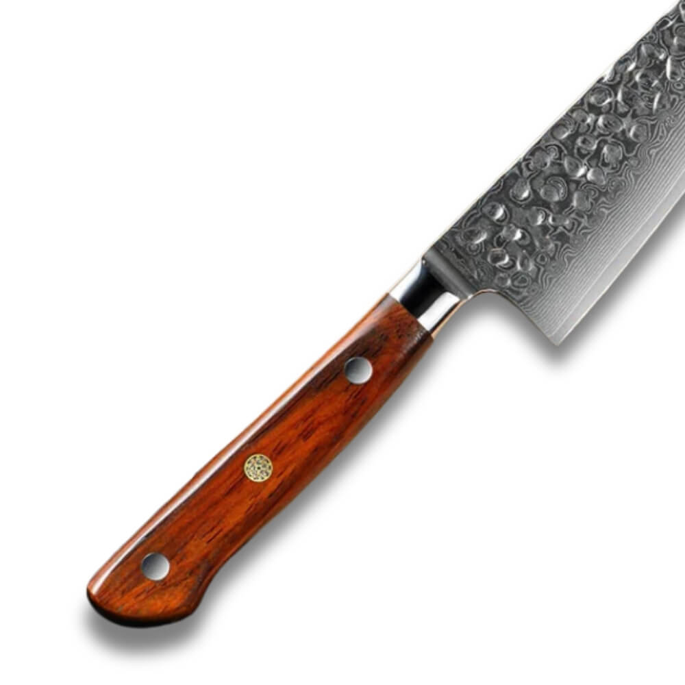 Santoku 7" with Sheath - 10Cr15Co Damascus Steel - Classic Rosewood Handle