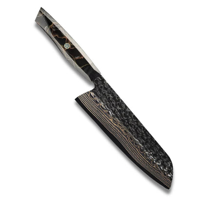 Knife Set - Copper SUS410 Damascus Steel - Copper Mesh Black Resin Handle